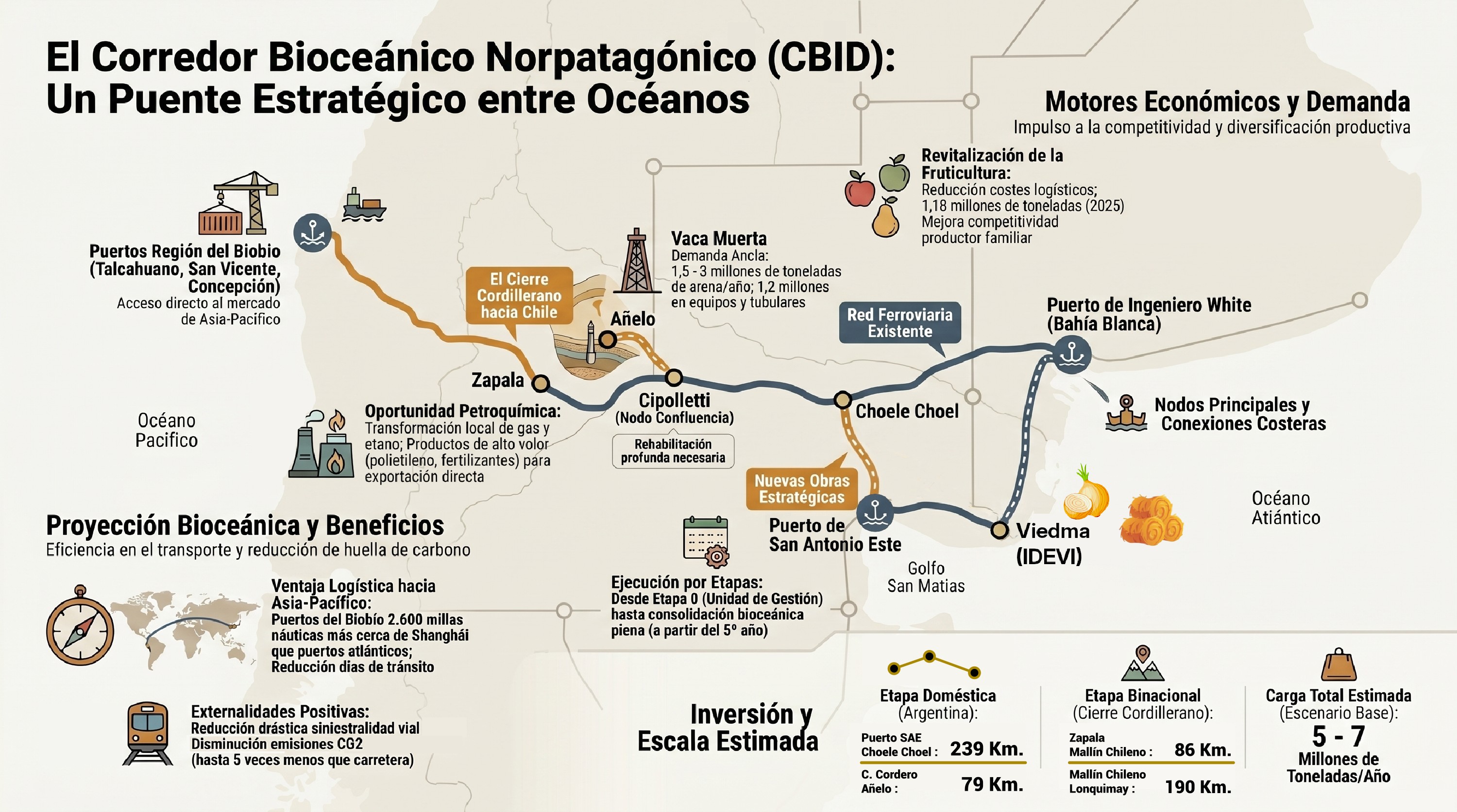 Mapa del Corredor Bioceánico Norpatagónico CBID